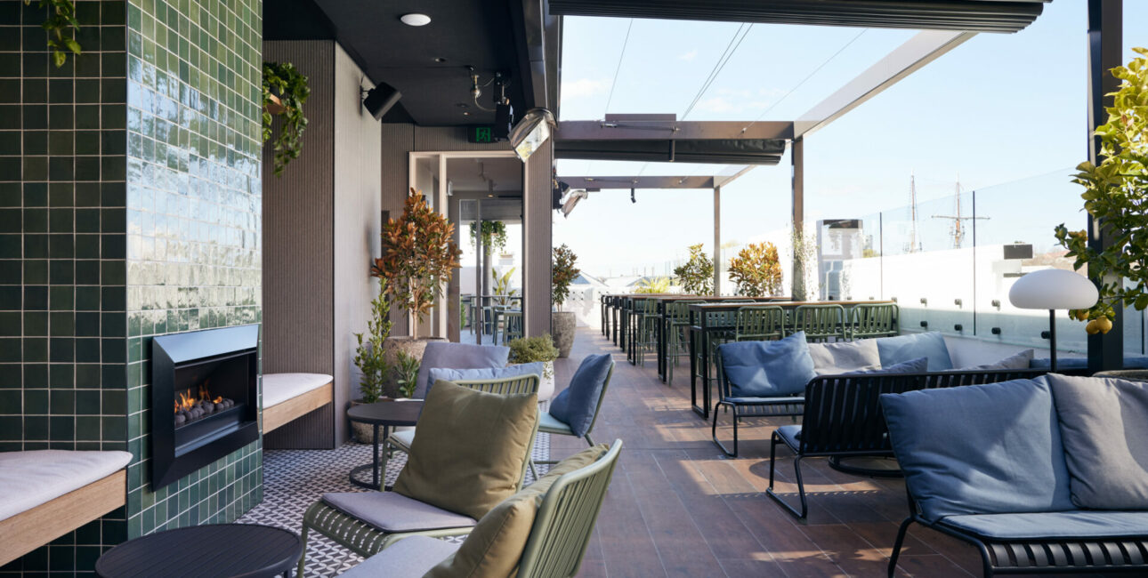 Couches & Fireplace on Rooftop